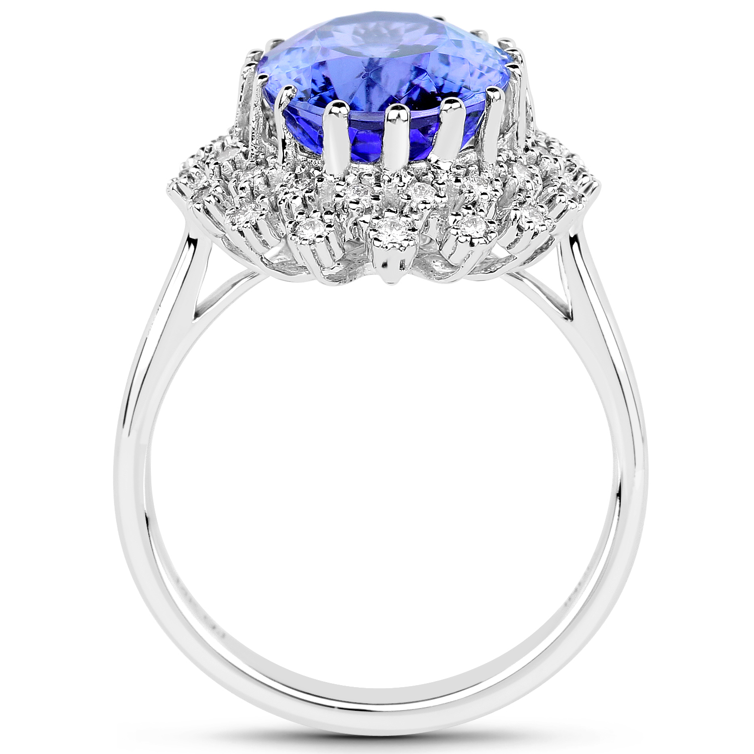 14K White Gold 5.98 Carat Genuine Tanzanite and White Diamond Ring