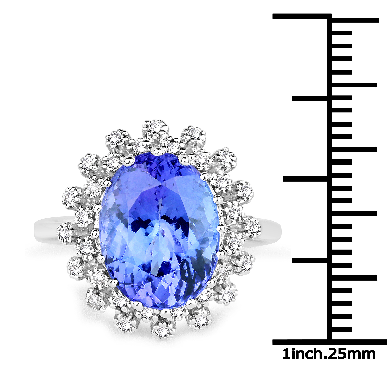 14K White Gold 5.98 Carat Genuine Tanzanite and White Diamond Ring