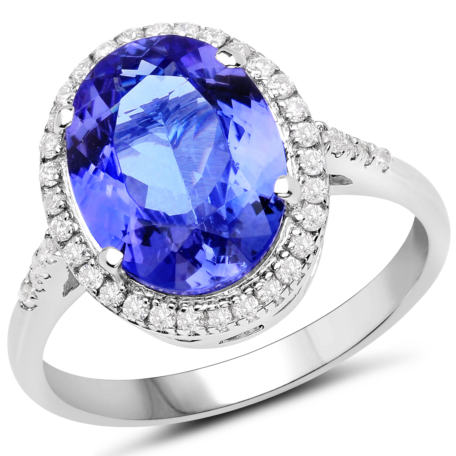 14K White Gold 3.86 Carat Genuine Tanzanite and White Diamond Ring