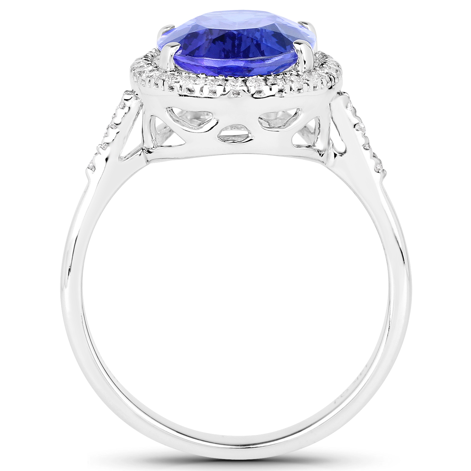 14K White Gold 3.86 Carat Genuine Tanzanite and White Diamond Ring
