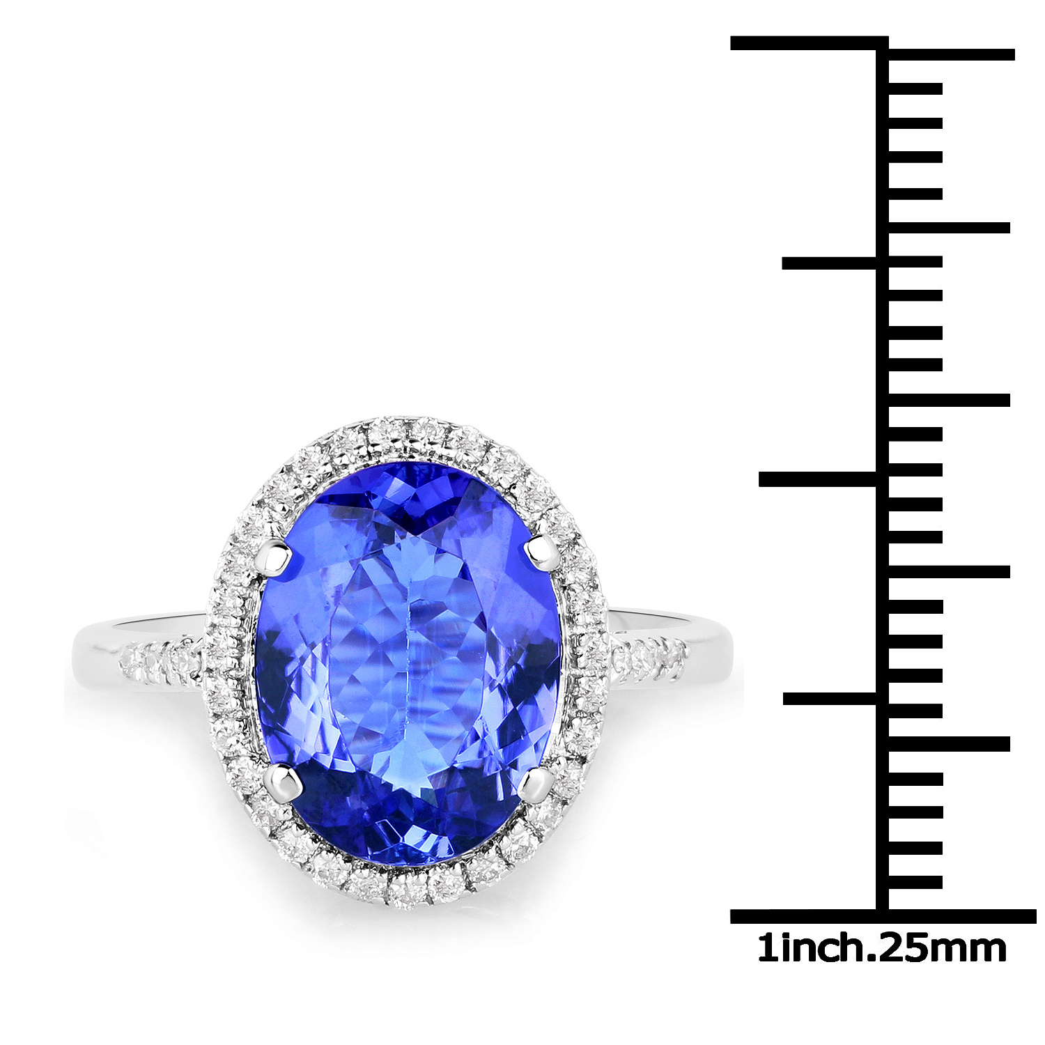14K White Gold 3.86 Carat Genuine Tanzanite and White Diamond Ring