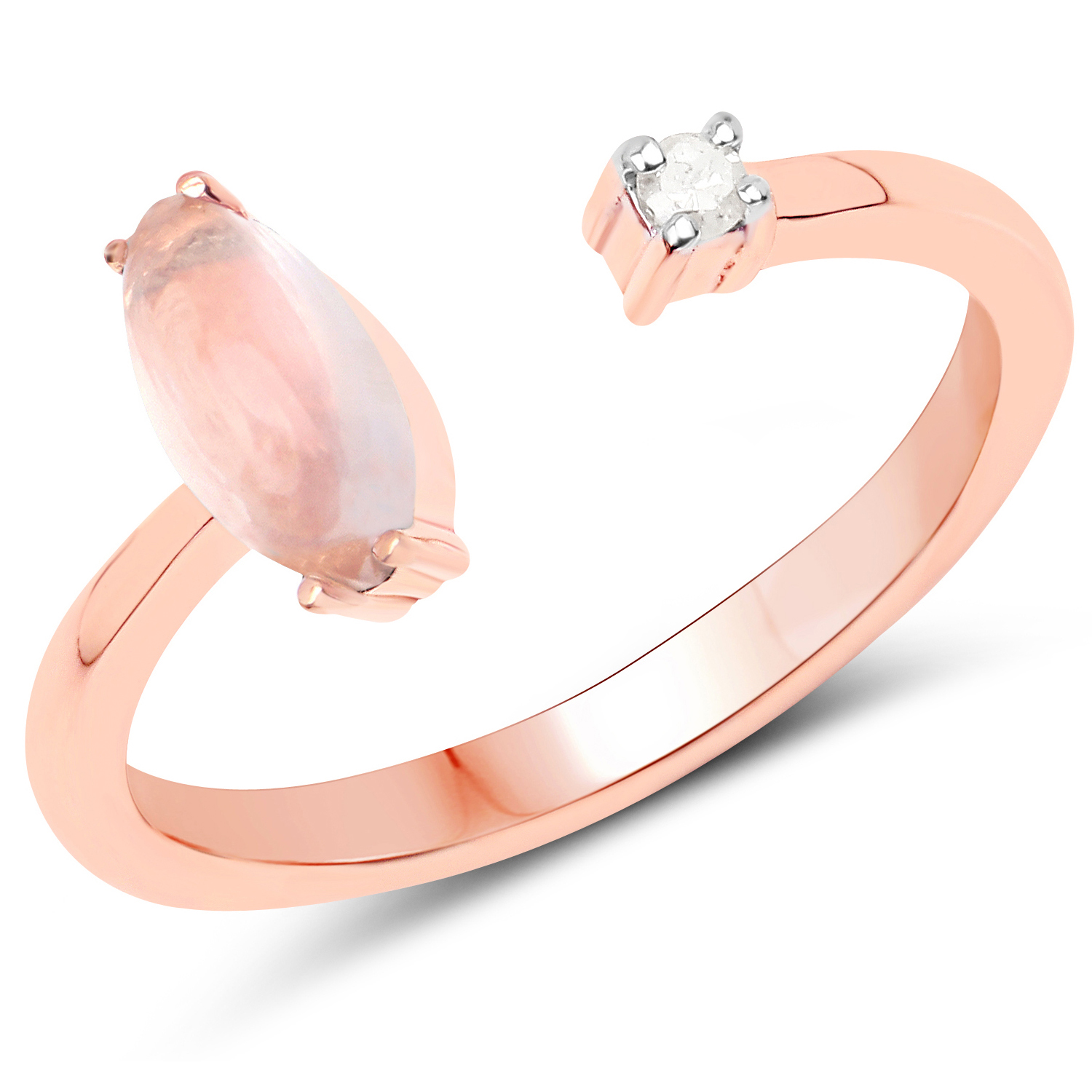 18K Rose Gold Plated 0.83 Carat Genuine Rose Quartz and White Diamond .925 Sterling Silver Ring