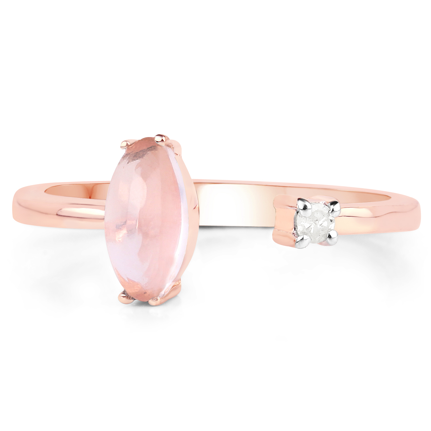 18K Rose Gold Plated 0.83 Carat Genuine Rose Quartz and White Diamond .925 Sterling Silver Ring