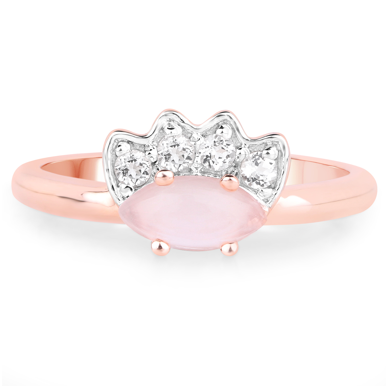 14K Rose Gold Plated 0.96 Carat Genuine Rose Quartz and White Topaz .925 Sterling Silver Ring