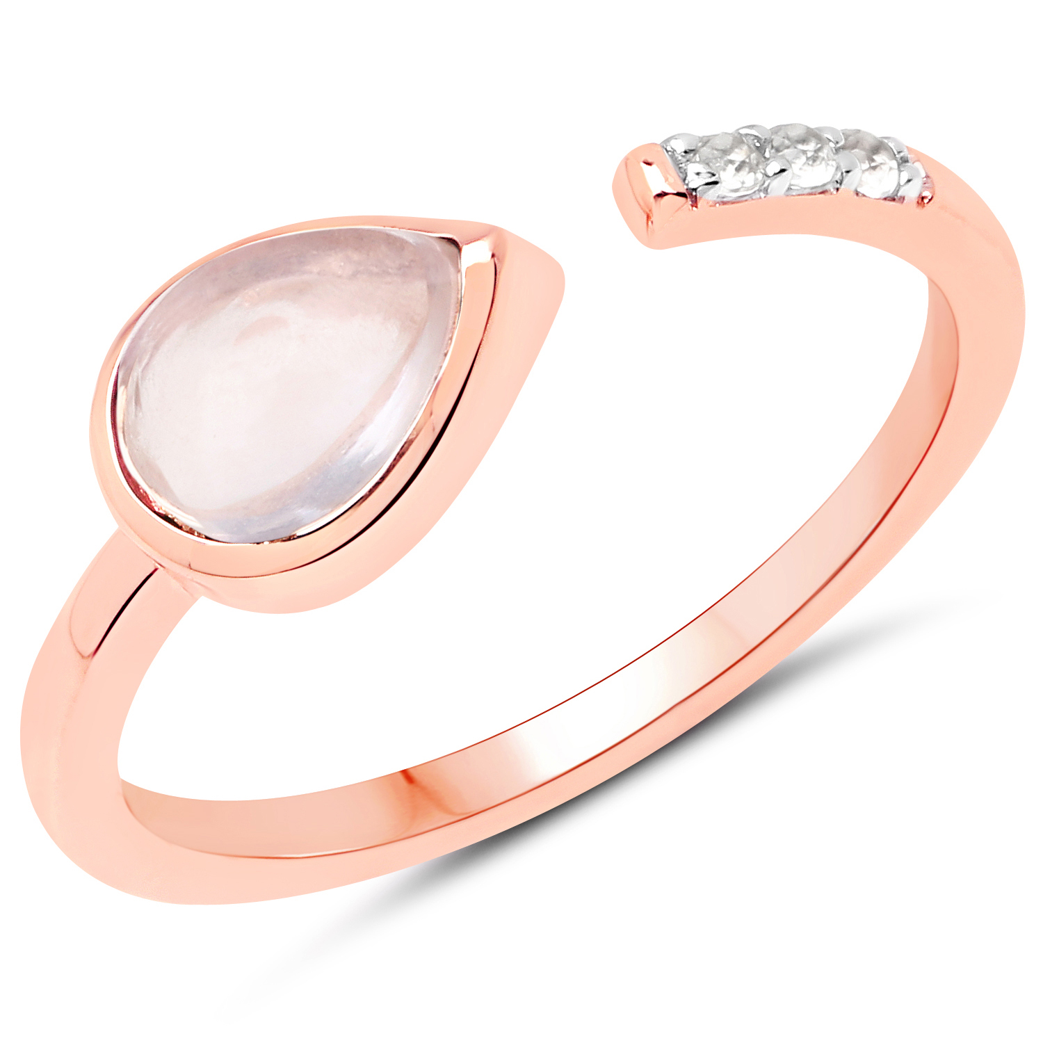18K Rose Gold Plated 0.91 Carat Genuine Rose Quartz and White Topaz .925 Sterling Silver Ring