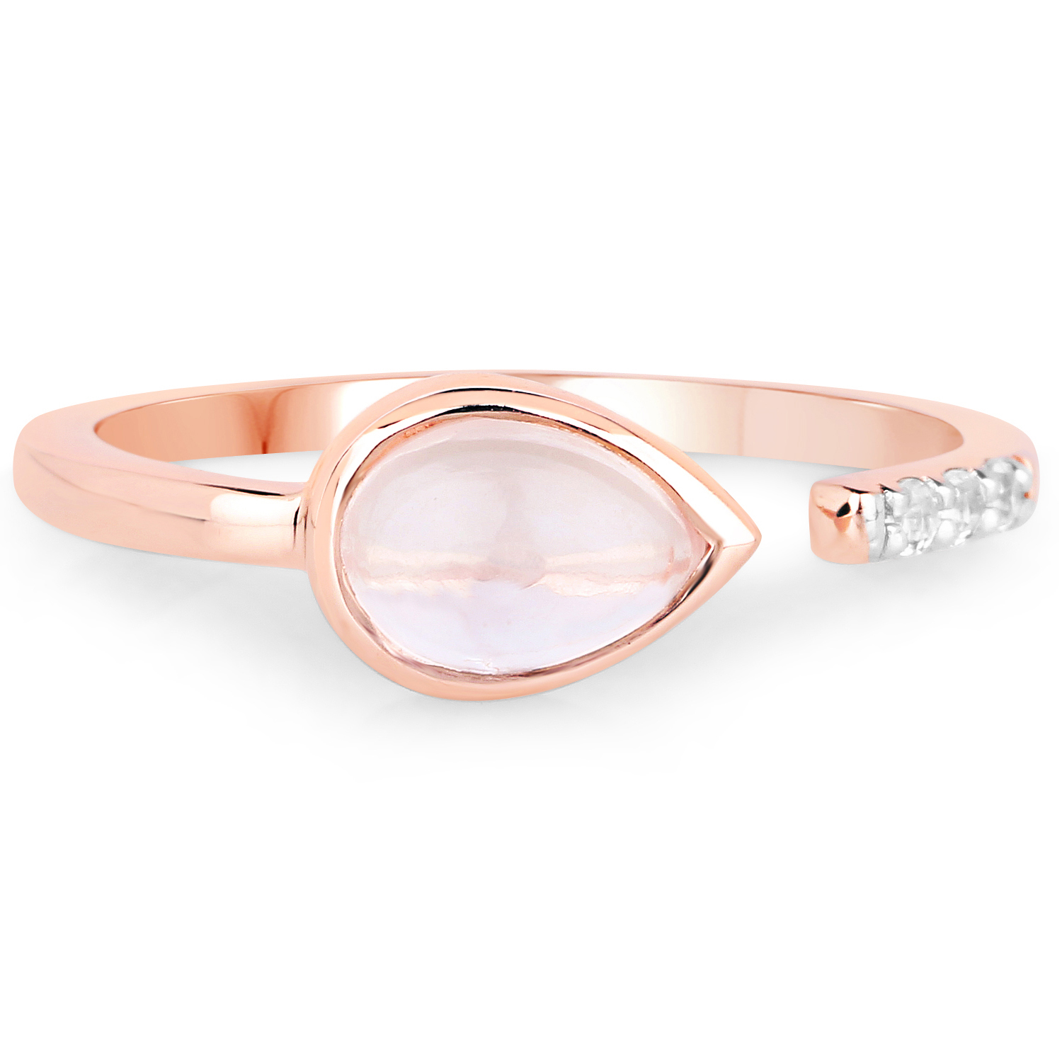 18K Rose Gold Plated 0.91 Carat Genuine Rose Quartz and White Topaz .925 Sterling Silver Ring