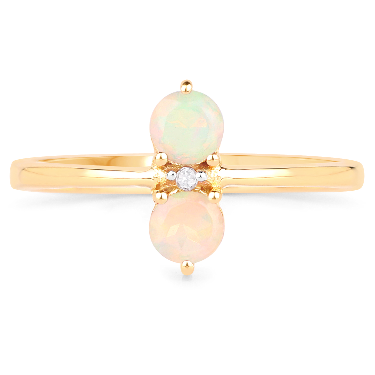18K Yellow Gold Plated 0.37 Carat Genuine Ethiopian Opal and White Diamond .925 Sterling Silver Ring