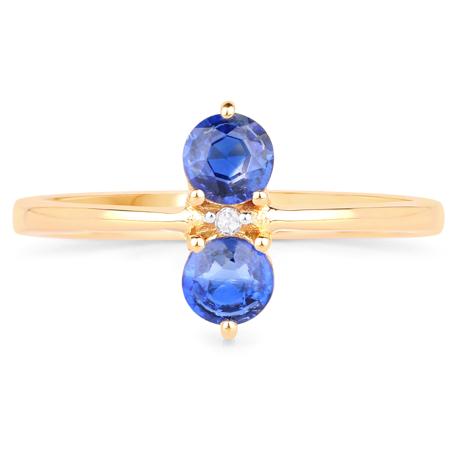 18K Yellow Gold Plated 0.65 Carat Genuine Kyanite and White Diamond .925 Sterling Silver Ring