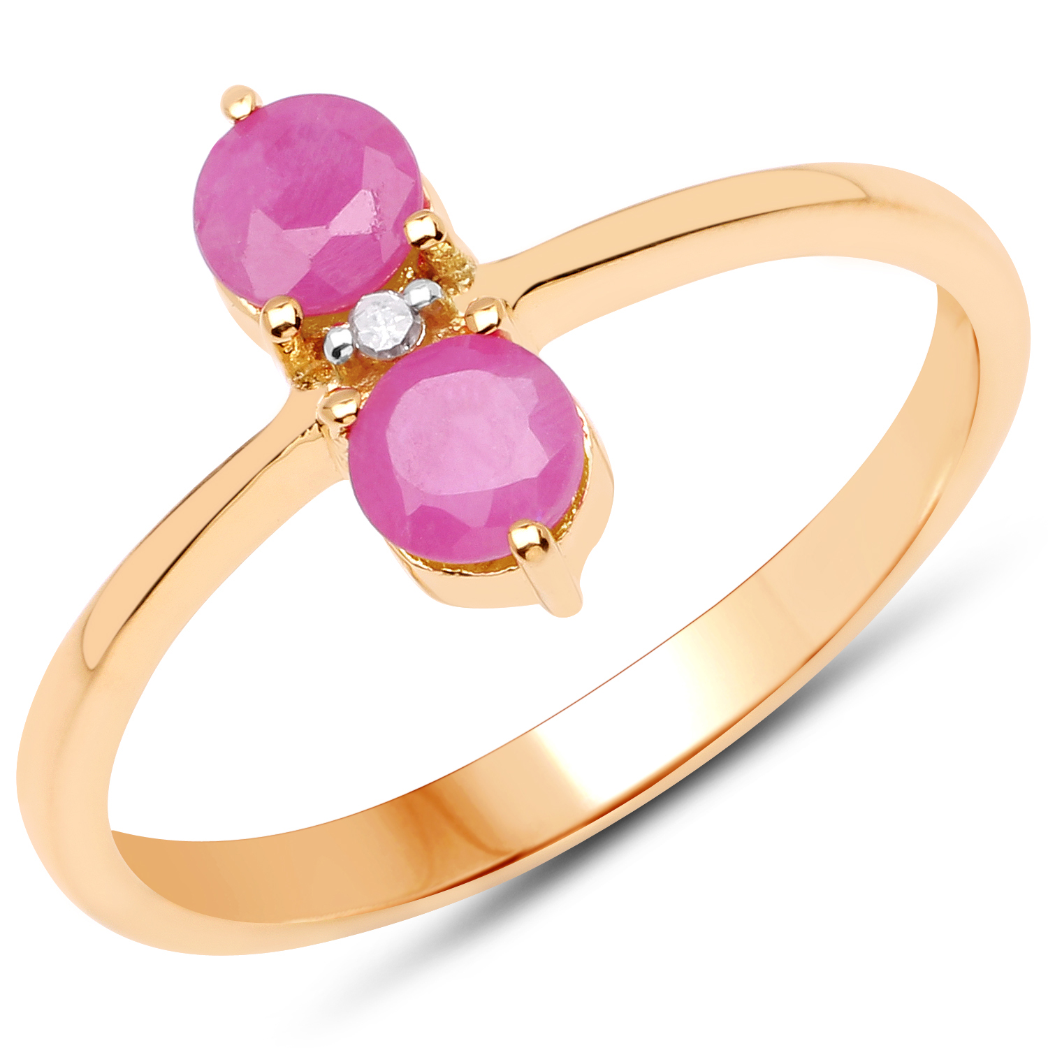 18K Yellow Gold Plated 0.61 Carat Genuine Ruby and White Diamond .925 Sterling Silver Ring