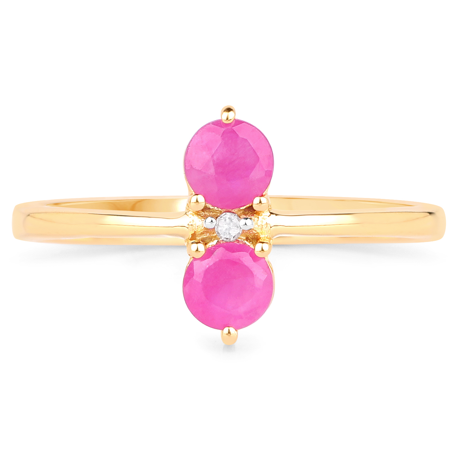 18K Yellow Gold Plated 0.61 Carat Genuine Ruby and White Diamond .925 Sterling Silver Ring