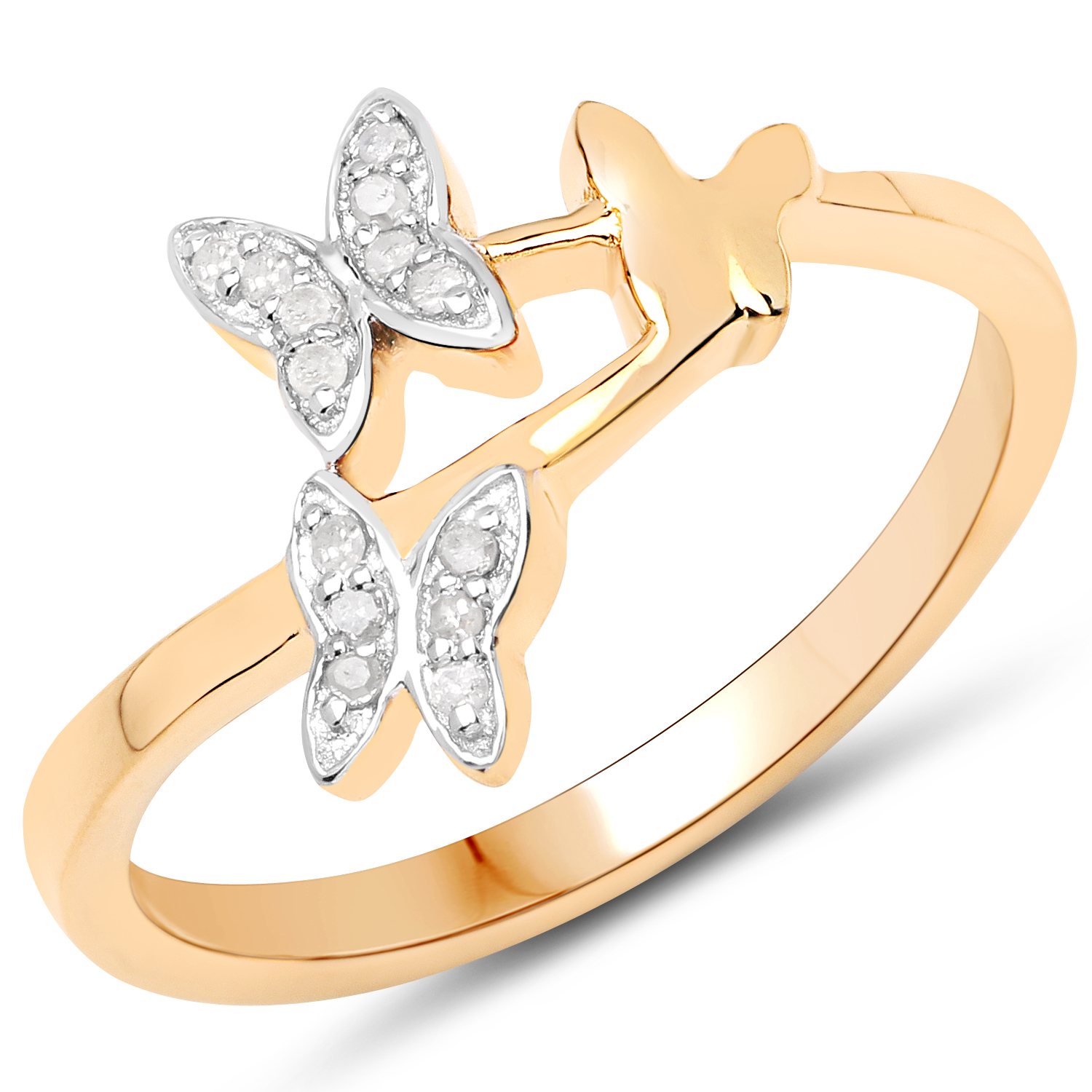 18K Yellow Gold Plated 0.08 Carat Genuine White Diamond .925 Sterling Silver Ring