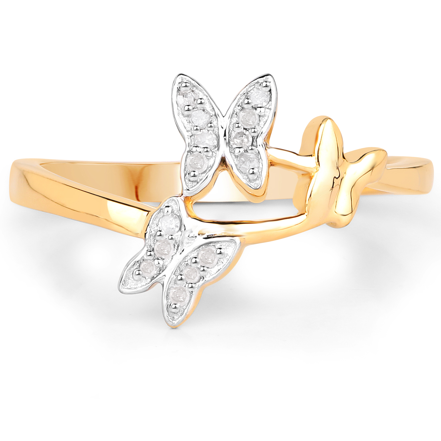 18K Yellow Gold Plated 0.08 Carat Genuine White Diamond .925 Sterling Silver Ring