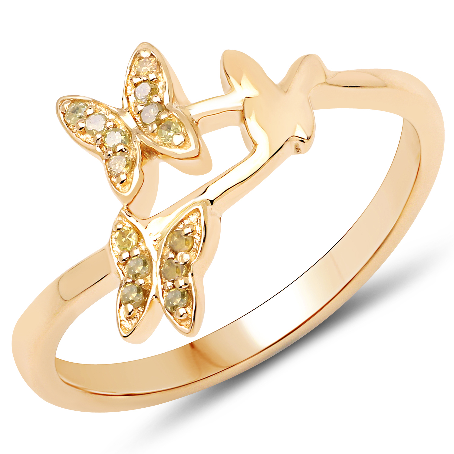 18K Yellow Gold Plated 0.08 Carat Genuine Yellow Diamond .925 Sterling Silver Ring