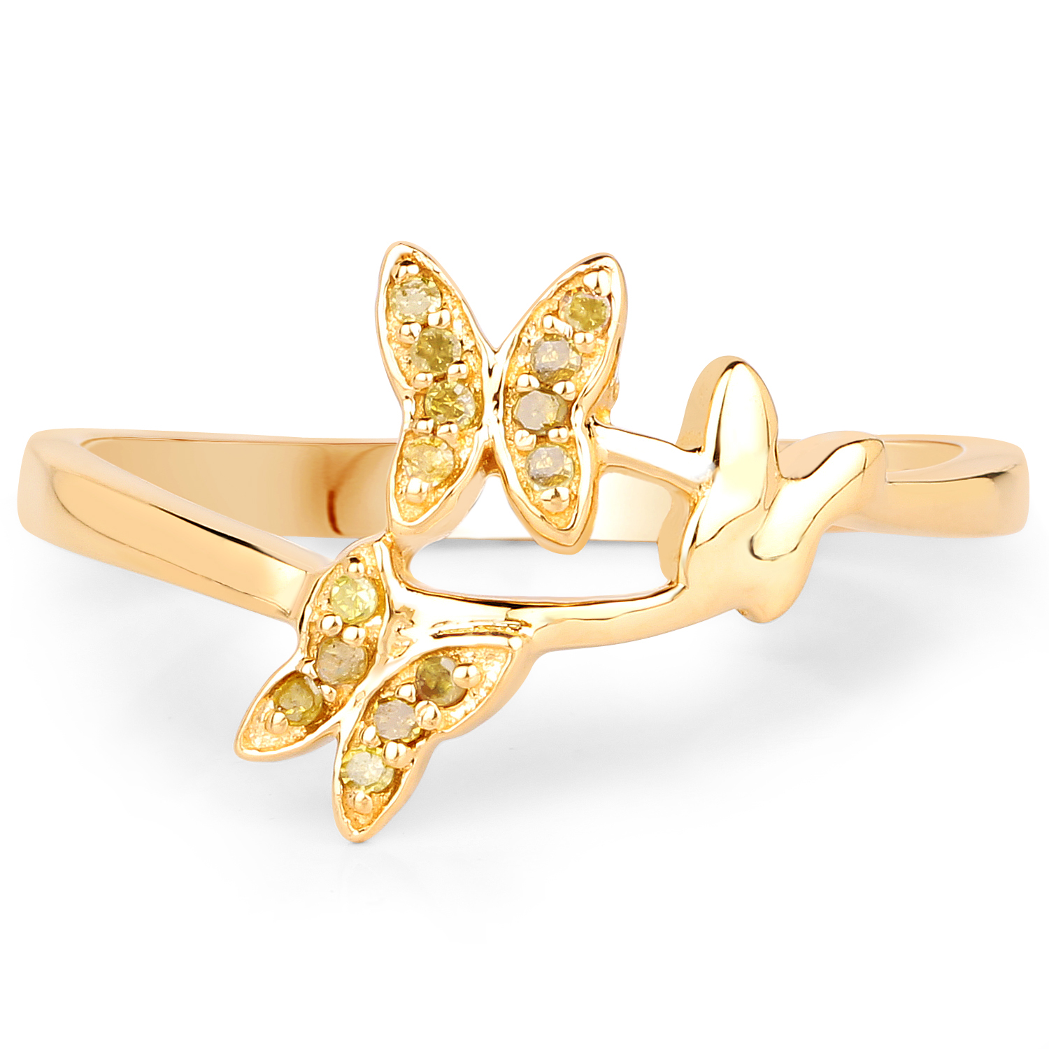 18K Yellow Gold Plated 0.08 Carat Genuine Yellow Diamond .925 Sterling Silver Ring