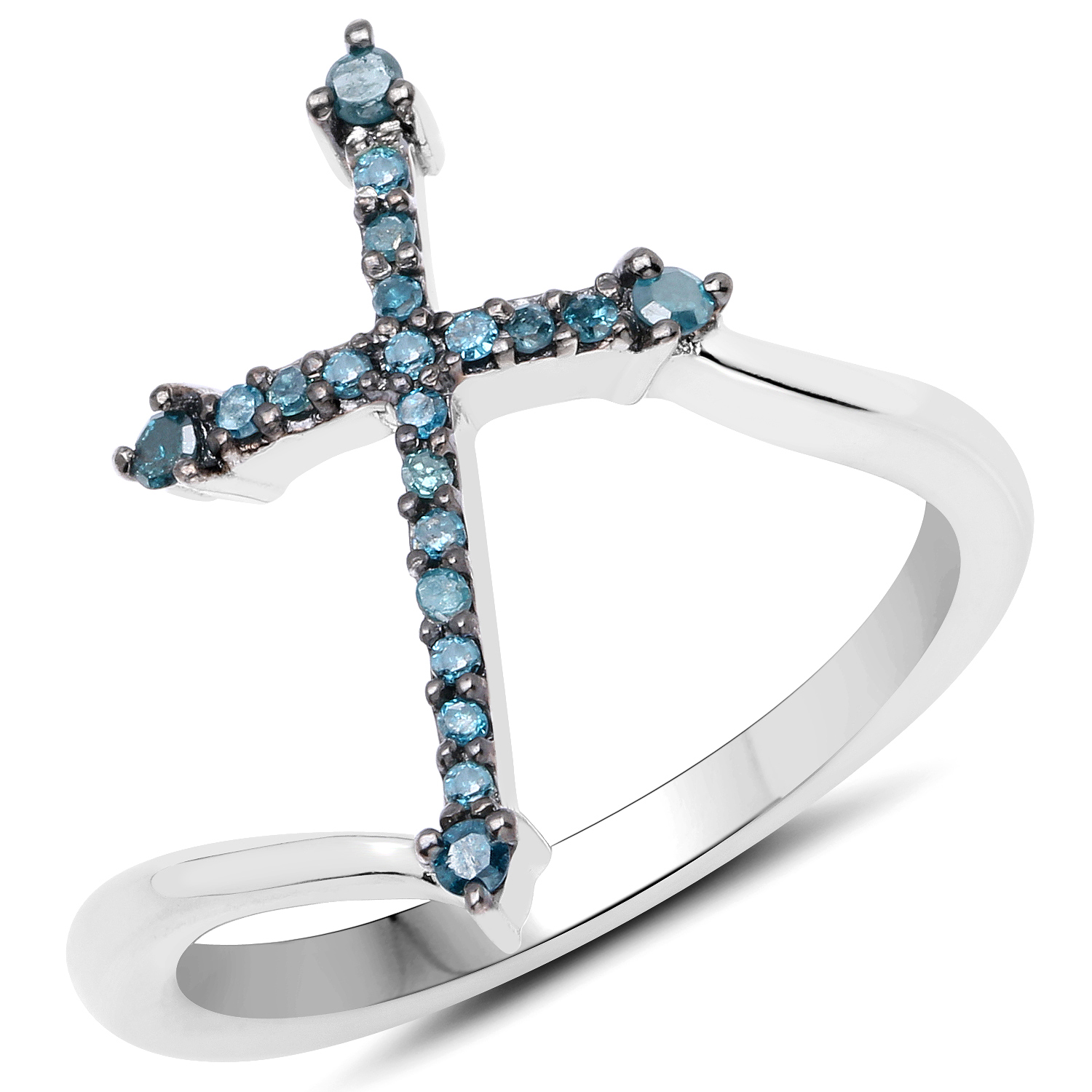 0.17 Carat Genuine Blue Diamond .925 Sterling Silver Ring