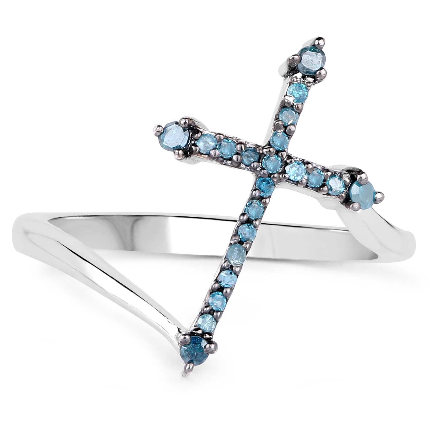 0.17 Carat Genuine Blue Diamond .925 Sterling Silver Ring