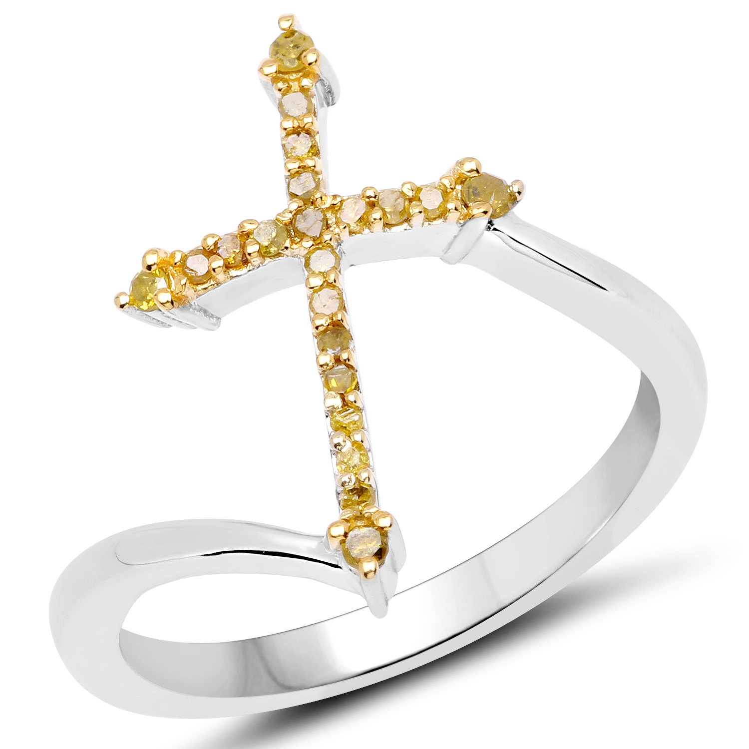 0.17 Carat Genuine Yellow Diamond .925 Sterling Silver Ring