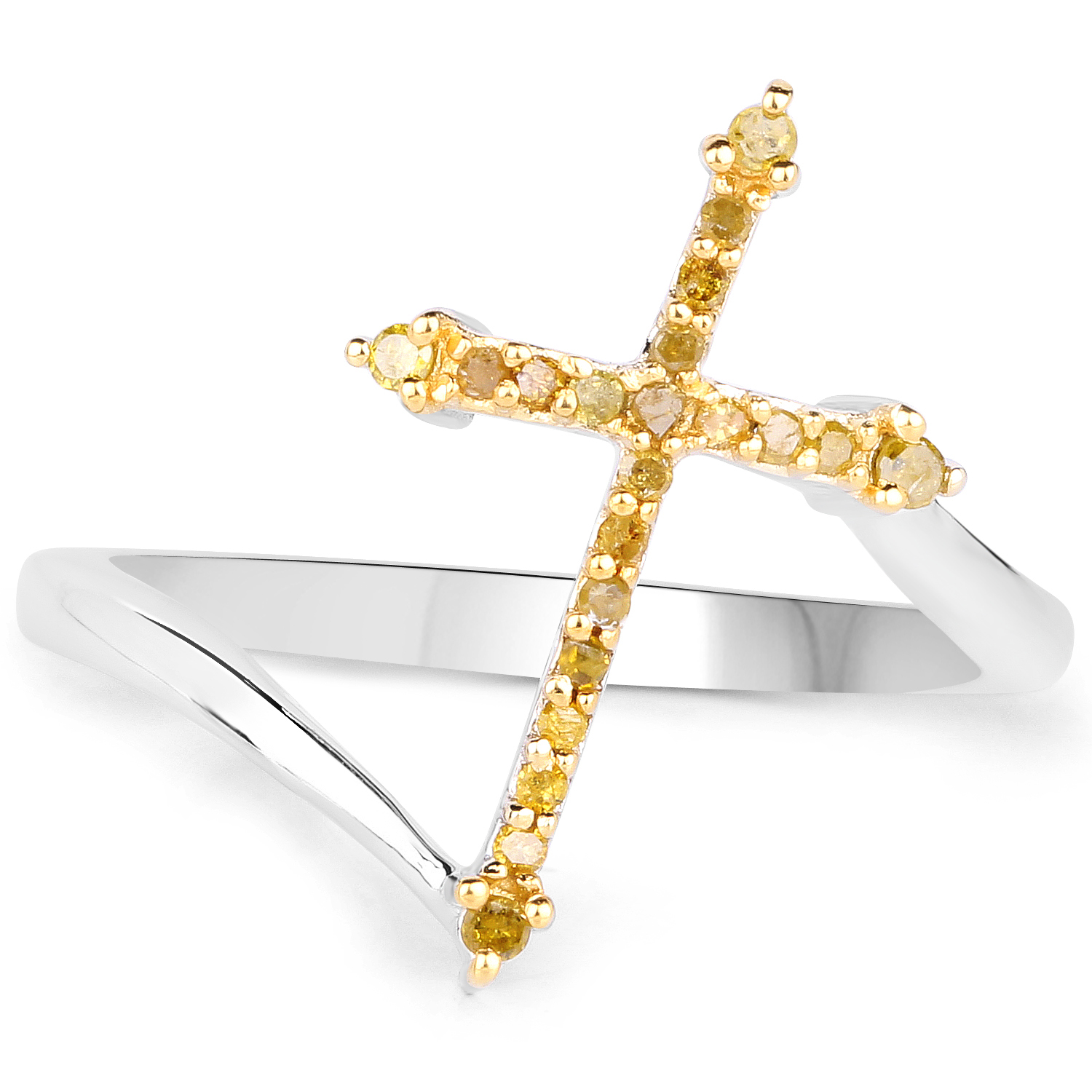 0.17 Carat Genuine Yellow Diamond .925 Sterling Silver Ring