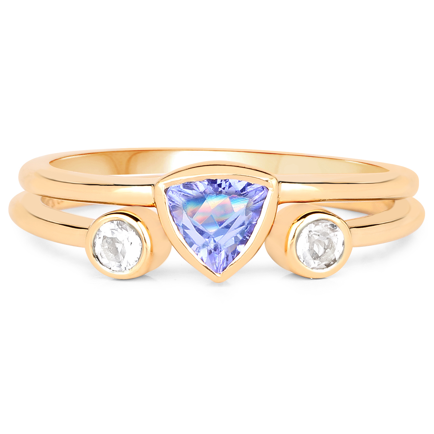 18K Yellow Gold Plated 0.59 Carat Genuine Tanzanite and White Topaz .925 Sterling Silver Ring