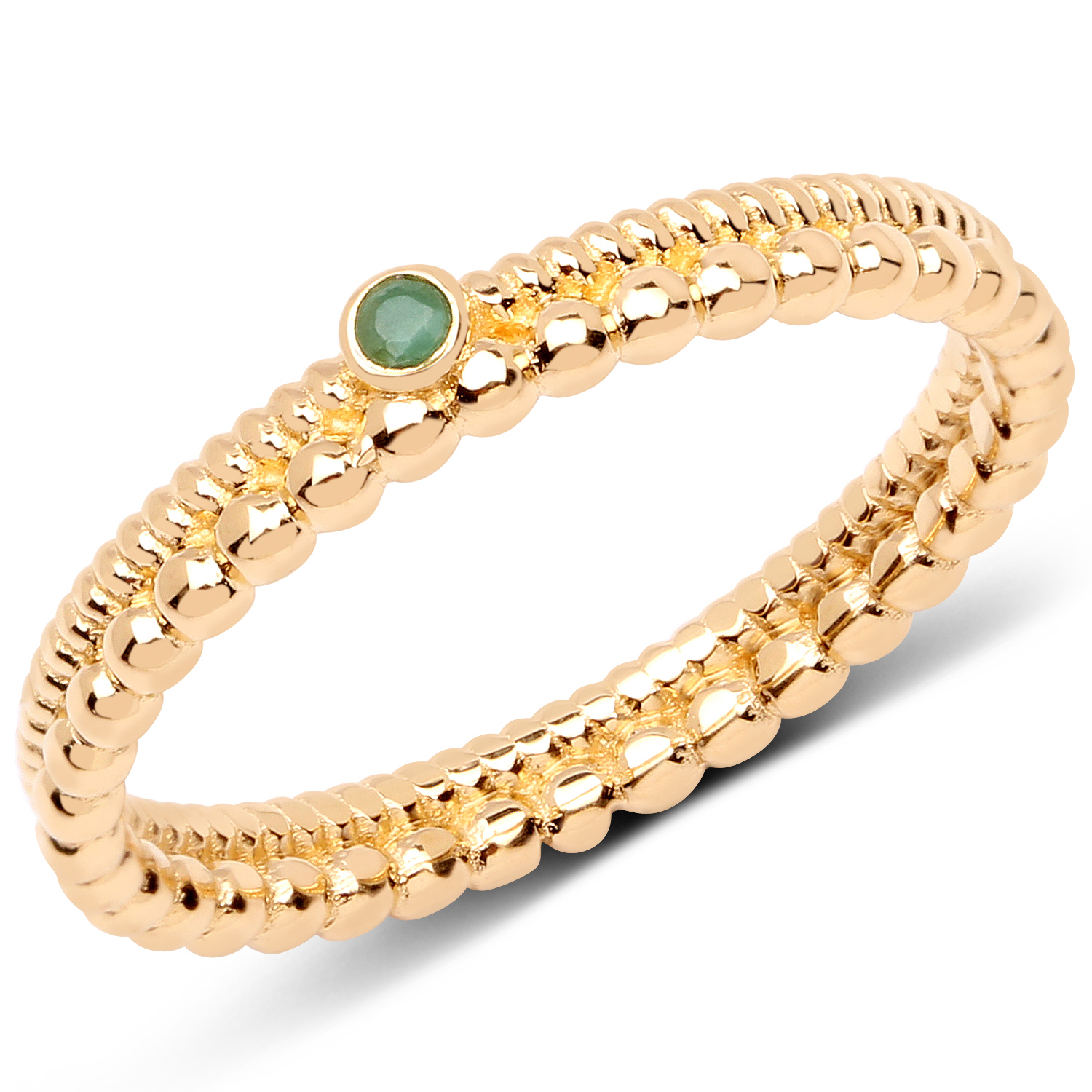 18K Yellow Gold Plated 0.02 Carat Genuine Emerald .925 Sterling Silver Ring