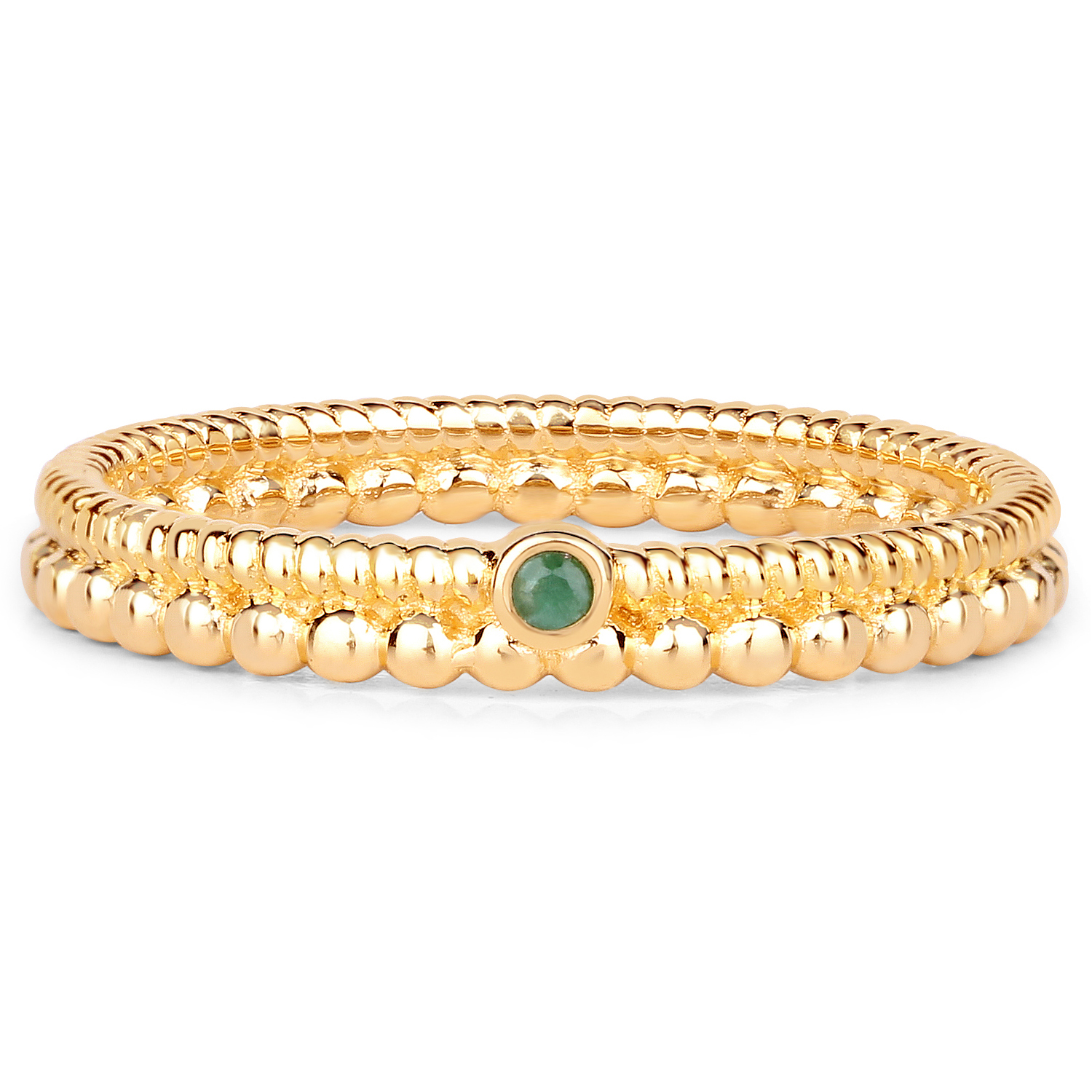 18K Yellow Gold Plated 0.02 Carat Genuine Emerald .925 Sterling Silver Ring