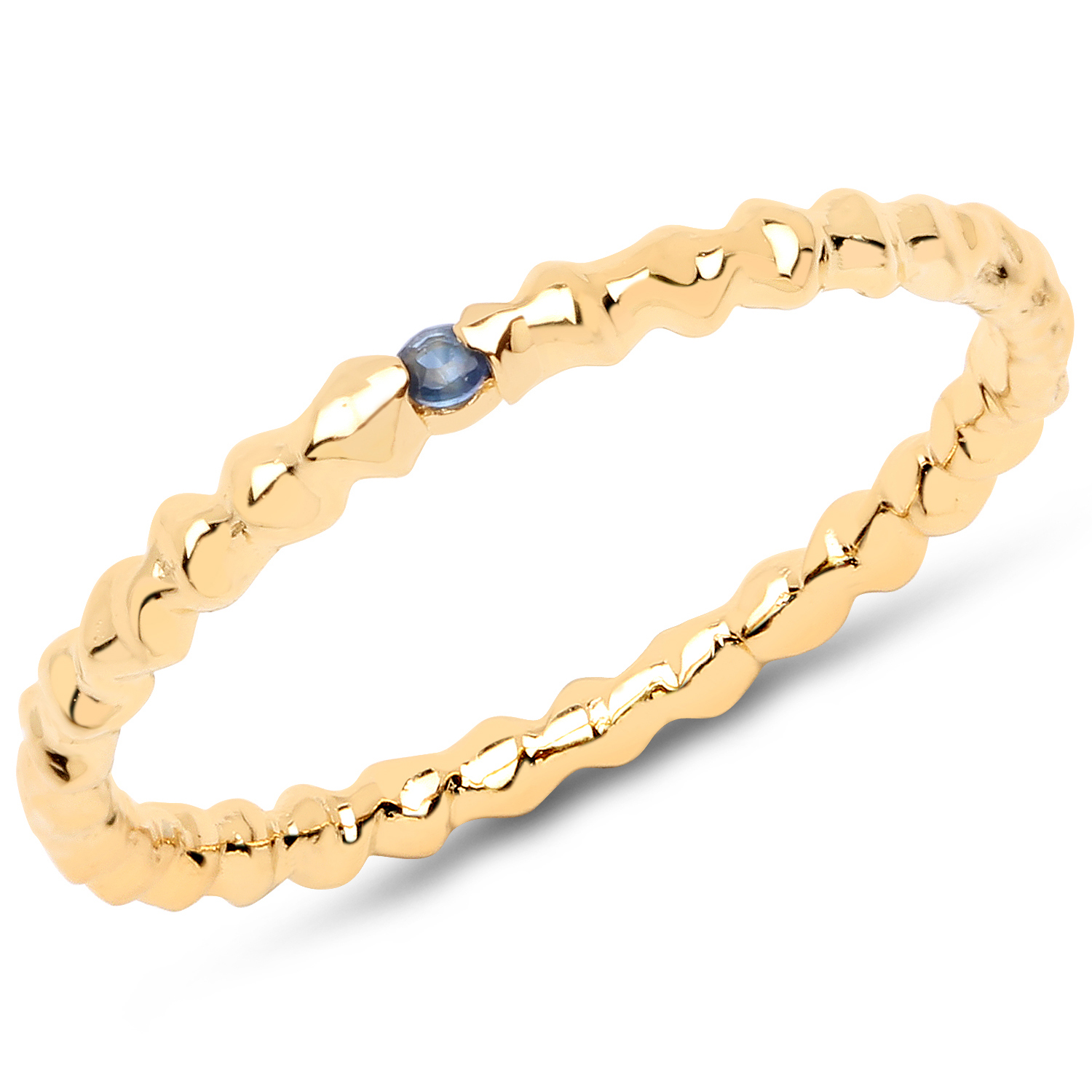 18K Yellow Gold Plated 0.03 Carat Genuine Blue Sapphire .925 Sterling Silver Ring