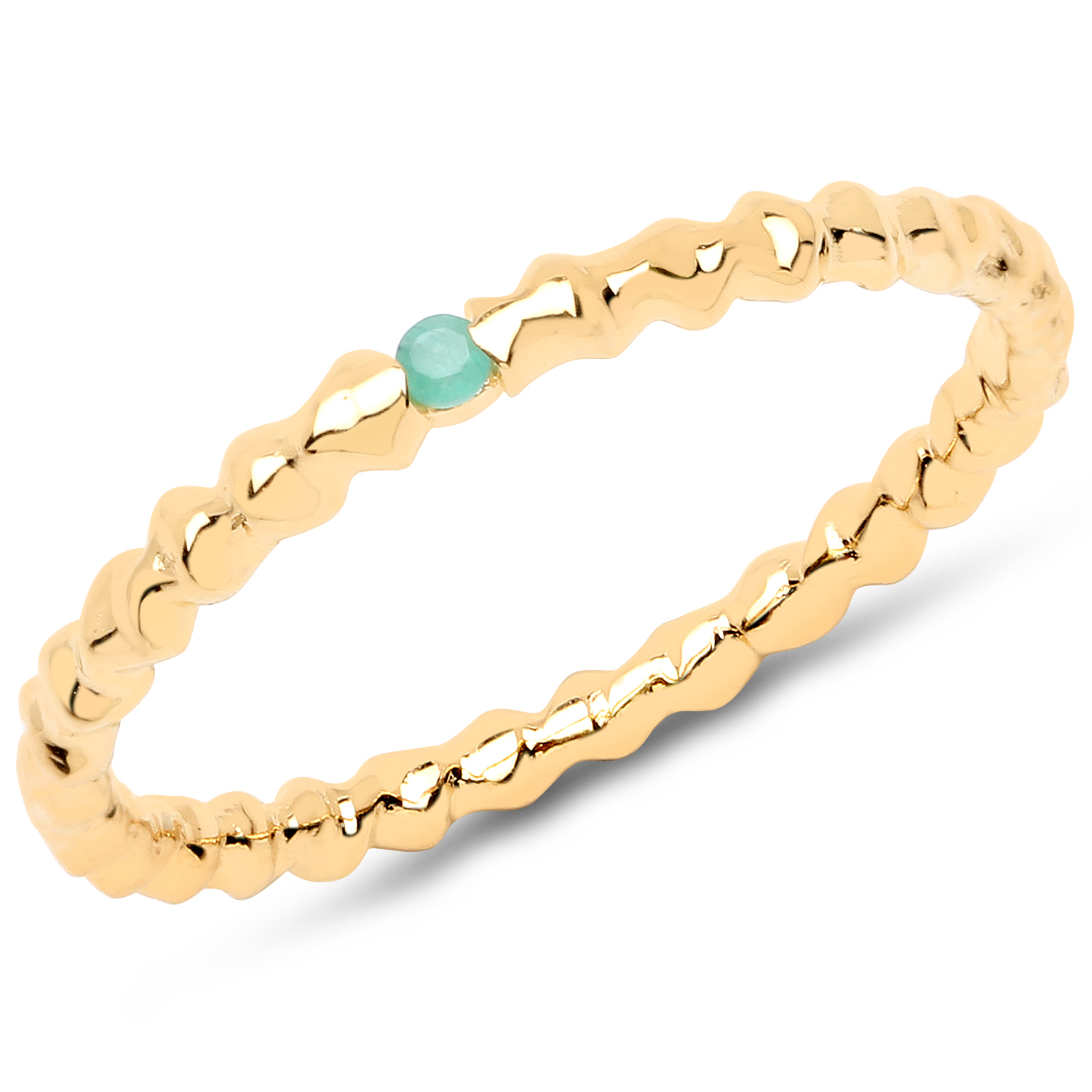 18K Yellow Gold Plated 0.02 Carat Genuine Emerald .925 Sterling Silver Ring