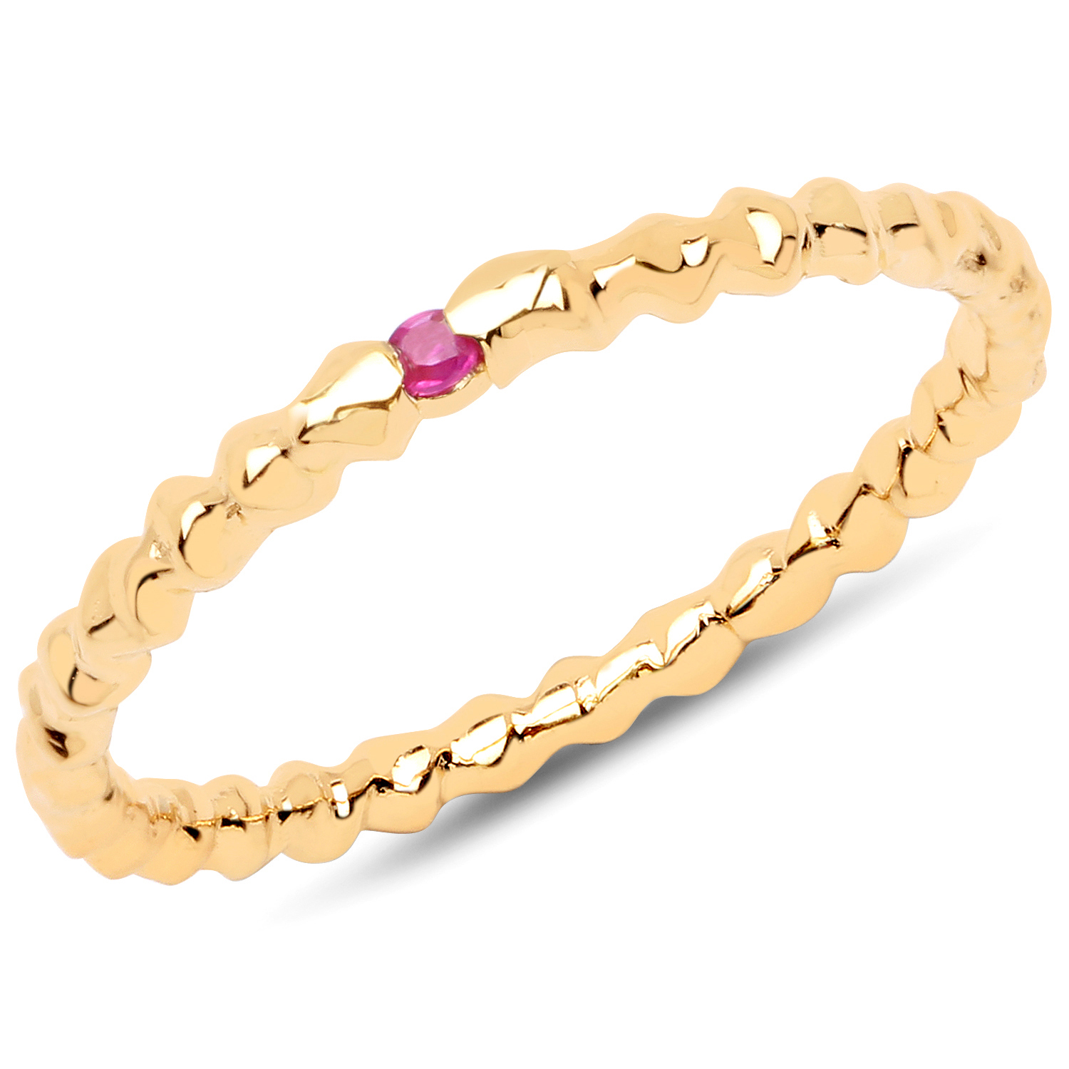 18K Yellow Gold Plated 0.02 Carat Genuine Ruby .925 Sterling Silver Ring