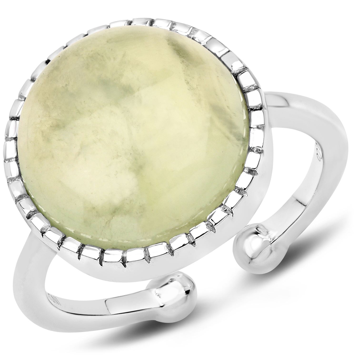 7.60 Carat Genuine Prehnite .925 Sterling Silver Ring