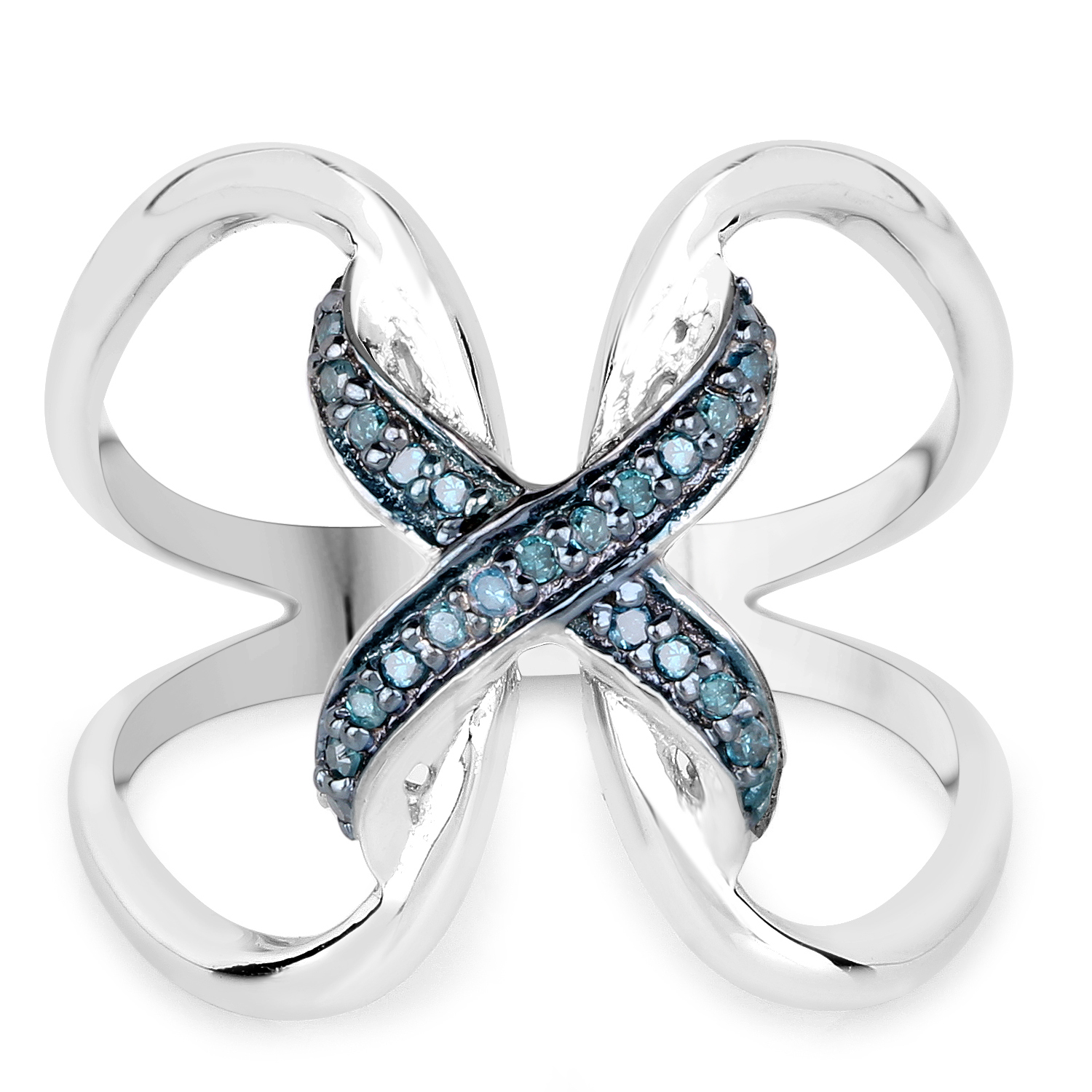 0.14 Carat Genuine Blue Diamond .925 Sterling Silver Ring