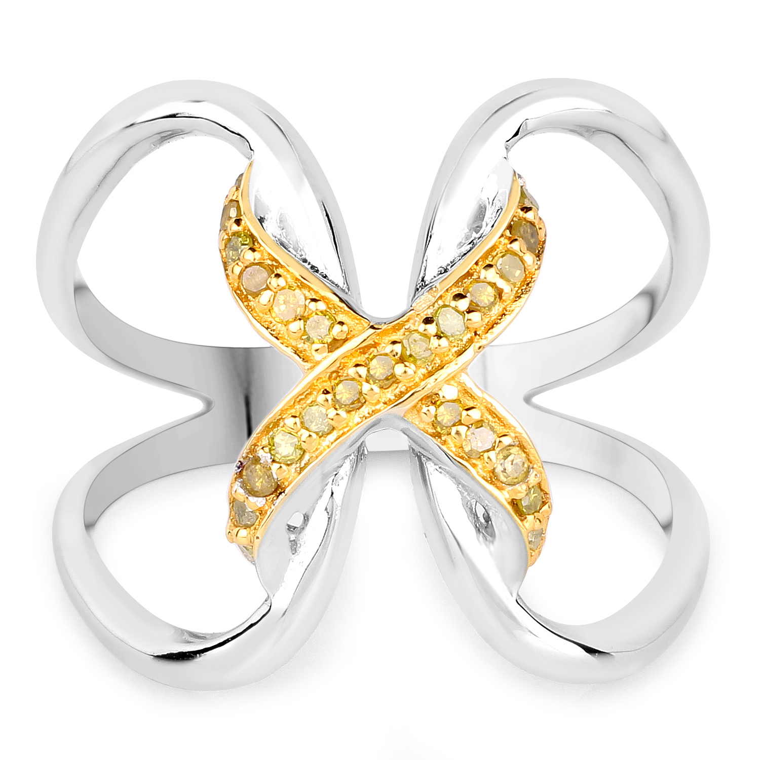 0.14 Carat Genuine Yellow Diamond .925 Sterling Silver Ring