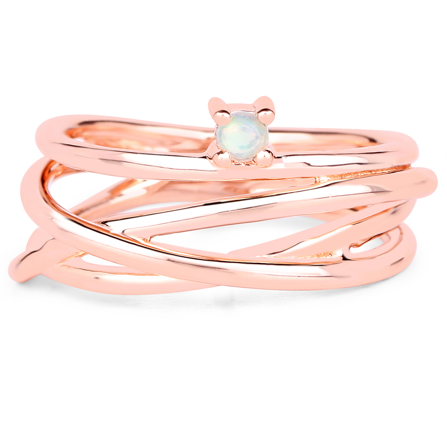 18K Rose Gold Plated 0.04 Carat Genuine Ethiopian Opal .925 Sterling Silver Ring