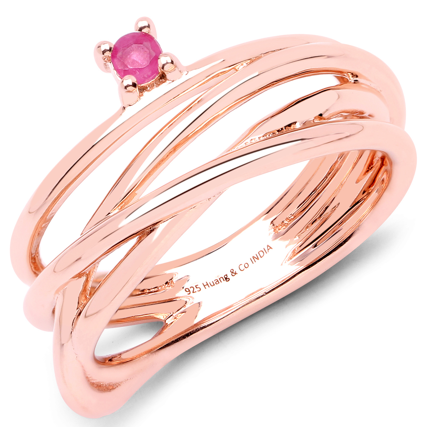 18K Rose Gold Plated 0.08 Carat Genuine Ruby .925 Sterling Silver Ring
