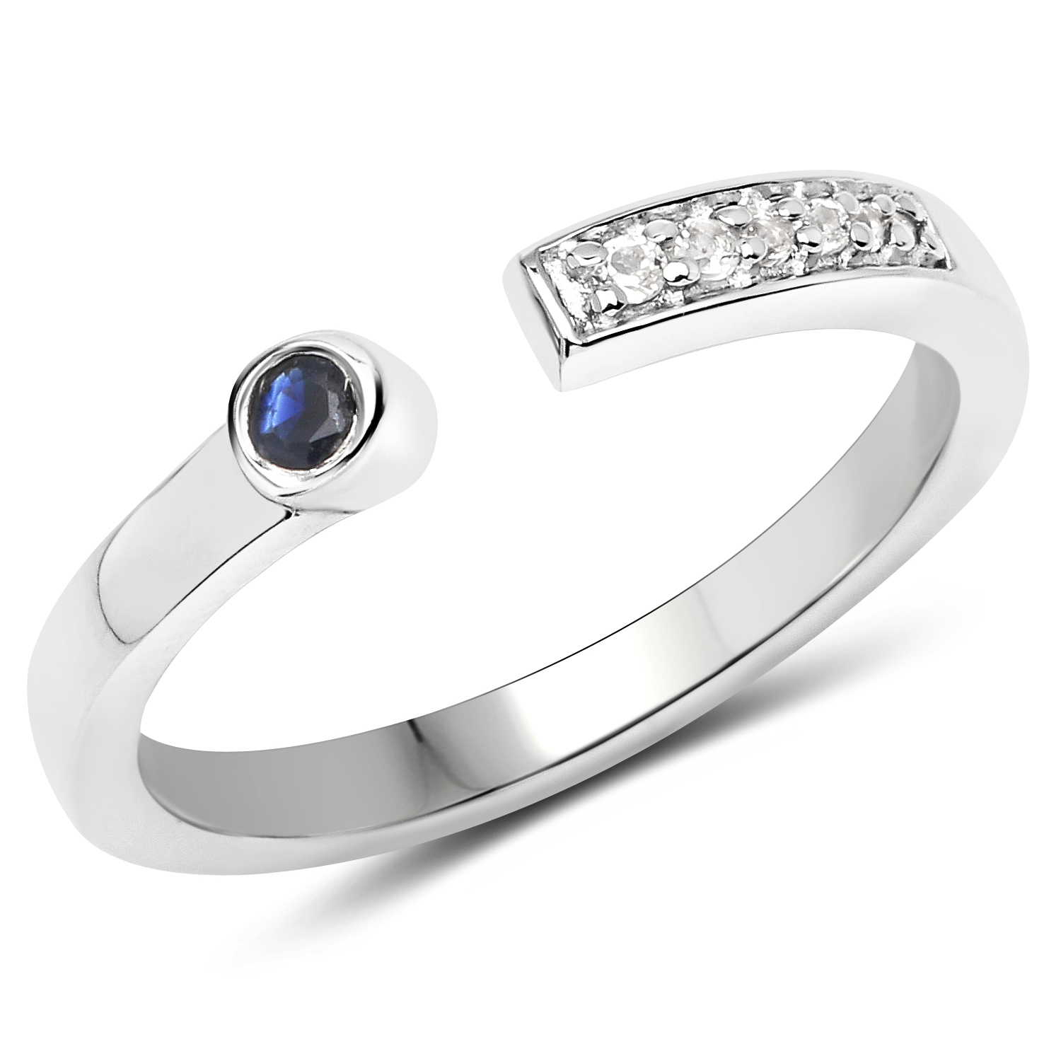 0.09 Carat Genuine Blue Sapphire and White Topaz .925 Sterling Silver Ring