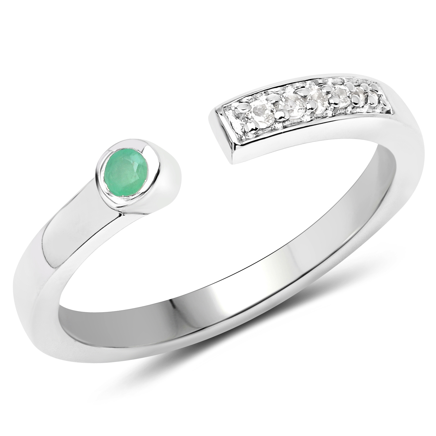 0.08 Carat Genuine Emerald and White Topaz .925 Sterling Silver Ring