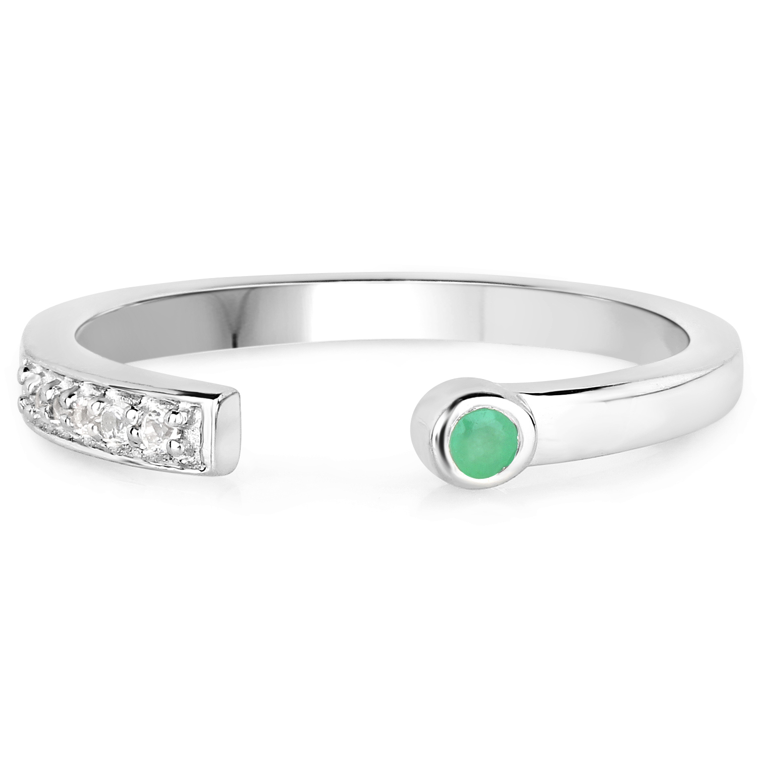 0.08 Carat Genuine Emerald and White Topaz .925 Sterling Silver Ring