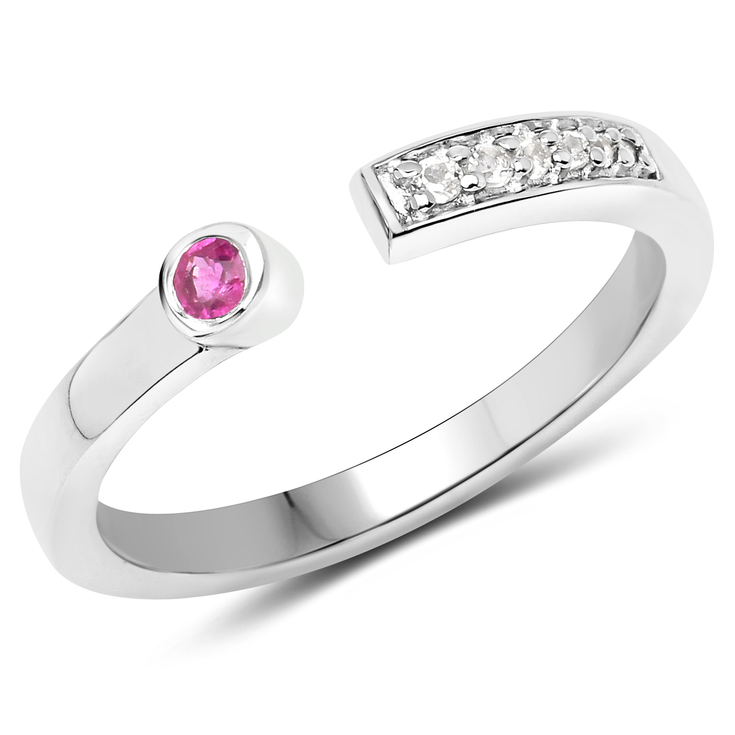 0.10 Carat Genuine Ruby and White Topaz .925 Sterling Silver Ring