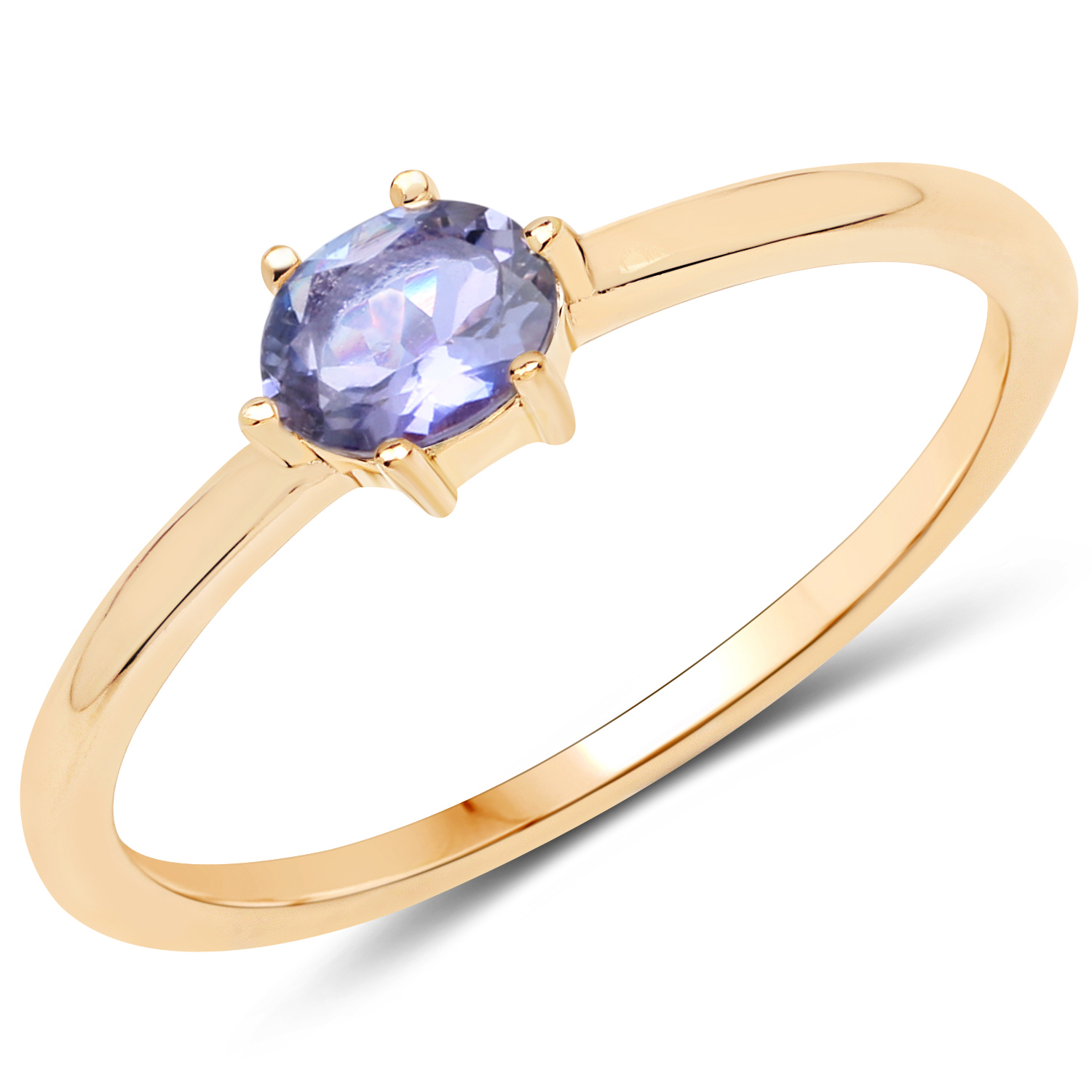 18K Yellow Gold Plated 0.33 Carat Genuine Tanzanite .925 Sterling Silver Ring