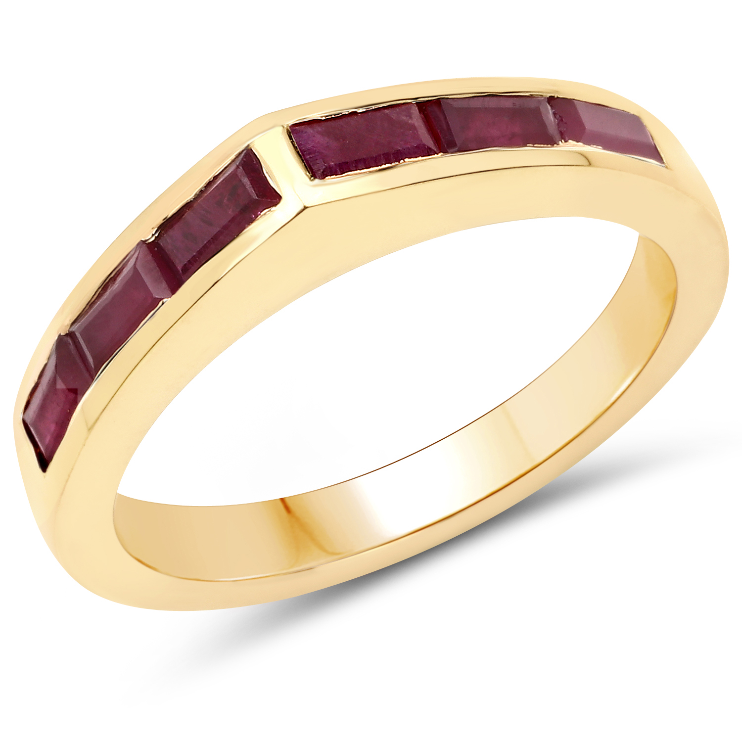 14K Yellow Gold Plated 0.96 Carat Genuine Ruby .925 Sterling Silver Ring