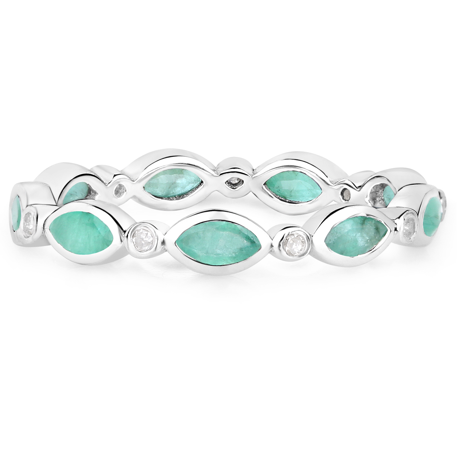 0.68 Carat Genuine Emerald and White Diamond .925 Sterling Silver Ring