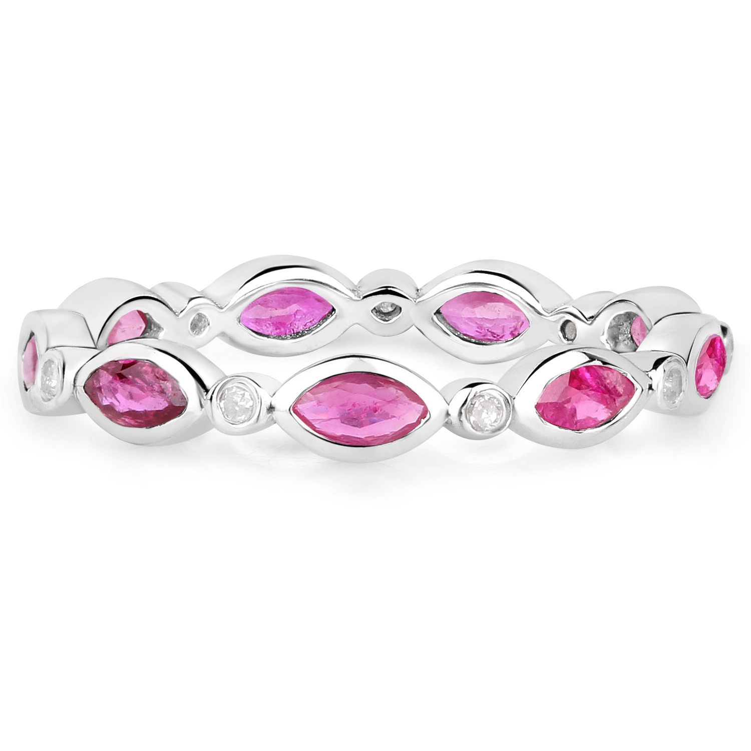 0.86 Carat Genuine Ruby and White Diamond .925 Sterling Silver Ring