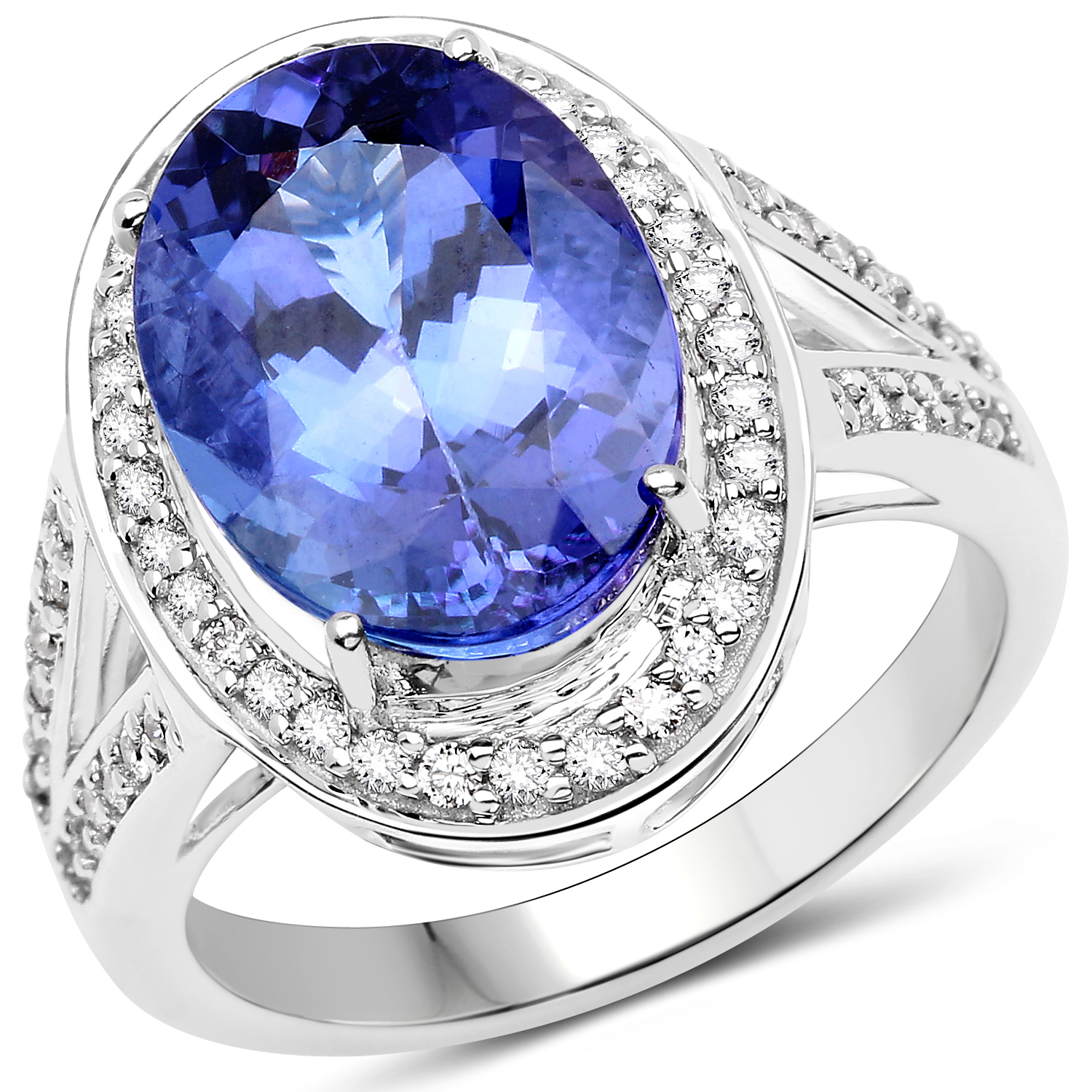 14K White Gold 6.64 Carat Genuine Tanzanite and White Diamond Ring
