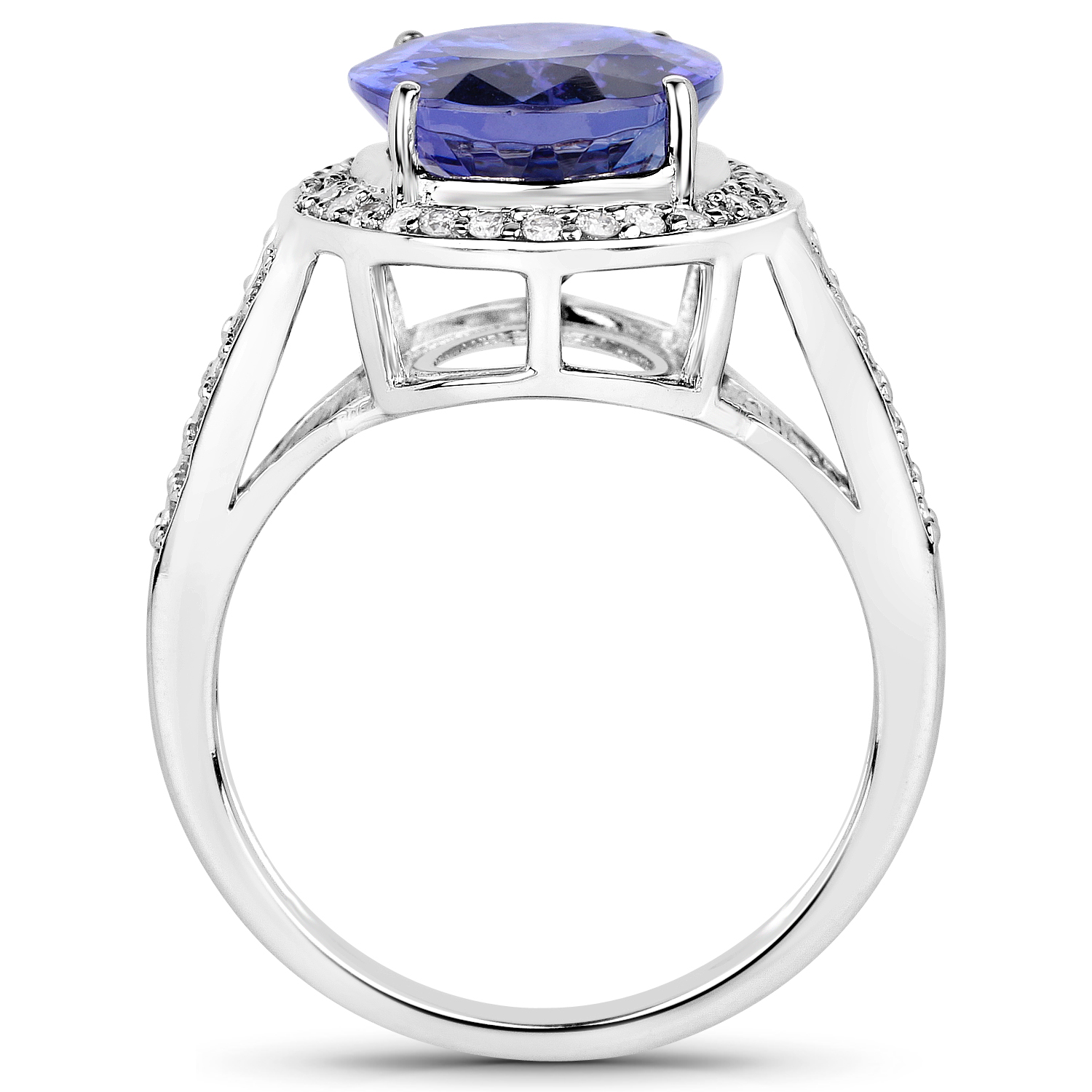 14K White Gold 6.64 Carat Genuine Tanzanite and White Diamond Ring