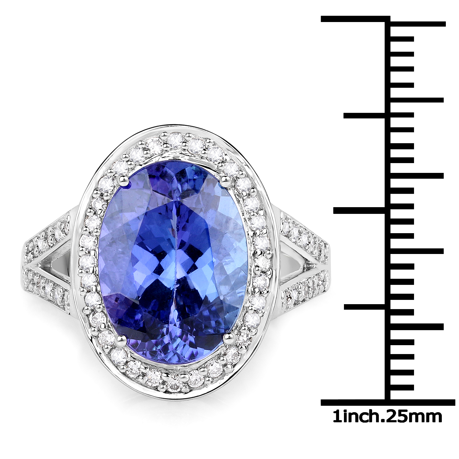 14K White Gold 6.64 Carat Genuine Tanzanite and White Diamond Ring
