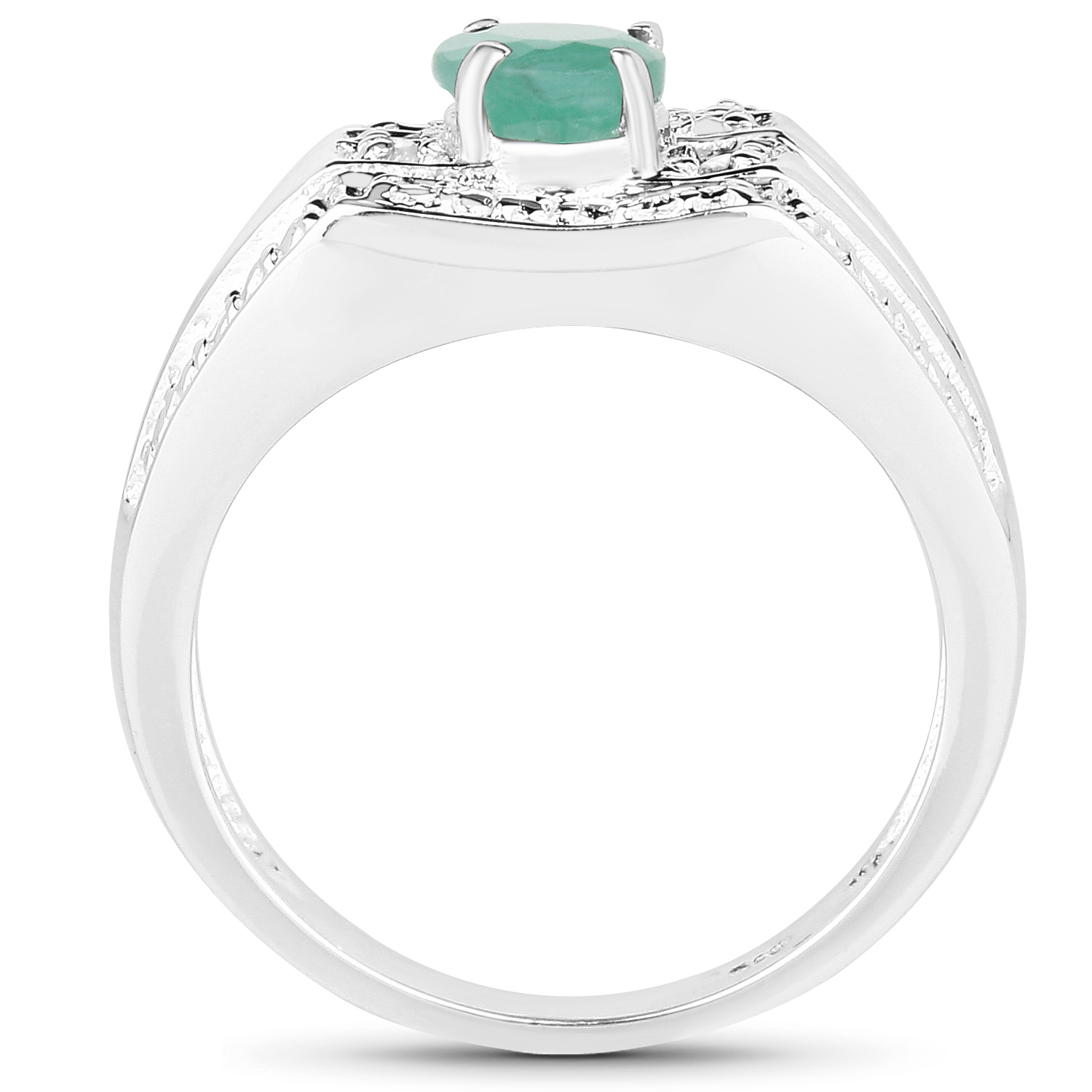 0.68 Carat Genuine Emerald and White Diamond .925 Sterling Silver Ring