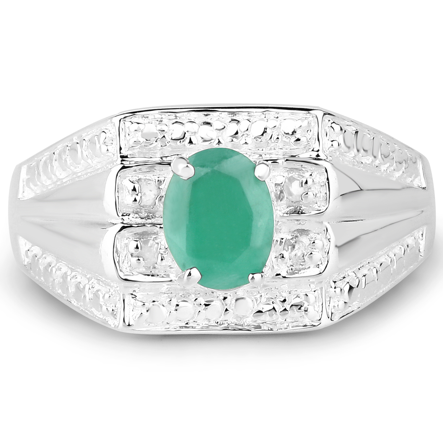 0.68 Carat Genuine Emerald and White Diamond .925 Sterling Silver Ring