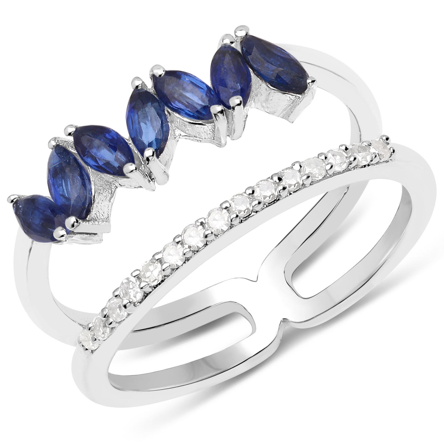 1.10 Carat Genuine Kyanite and White Diamond .925 Sterling Silver Ring