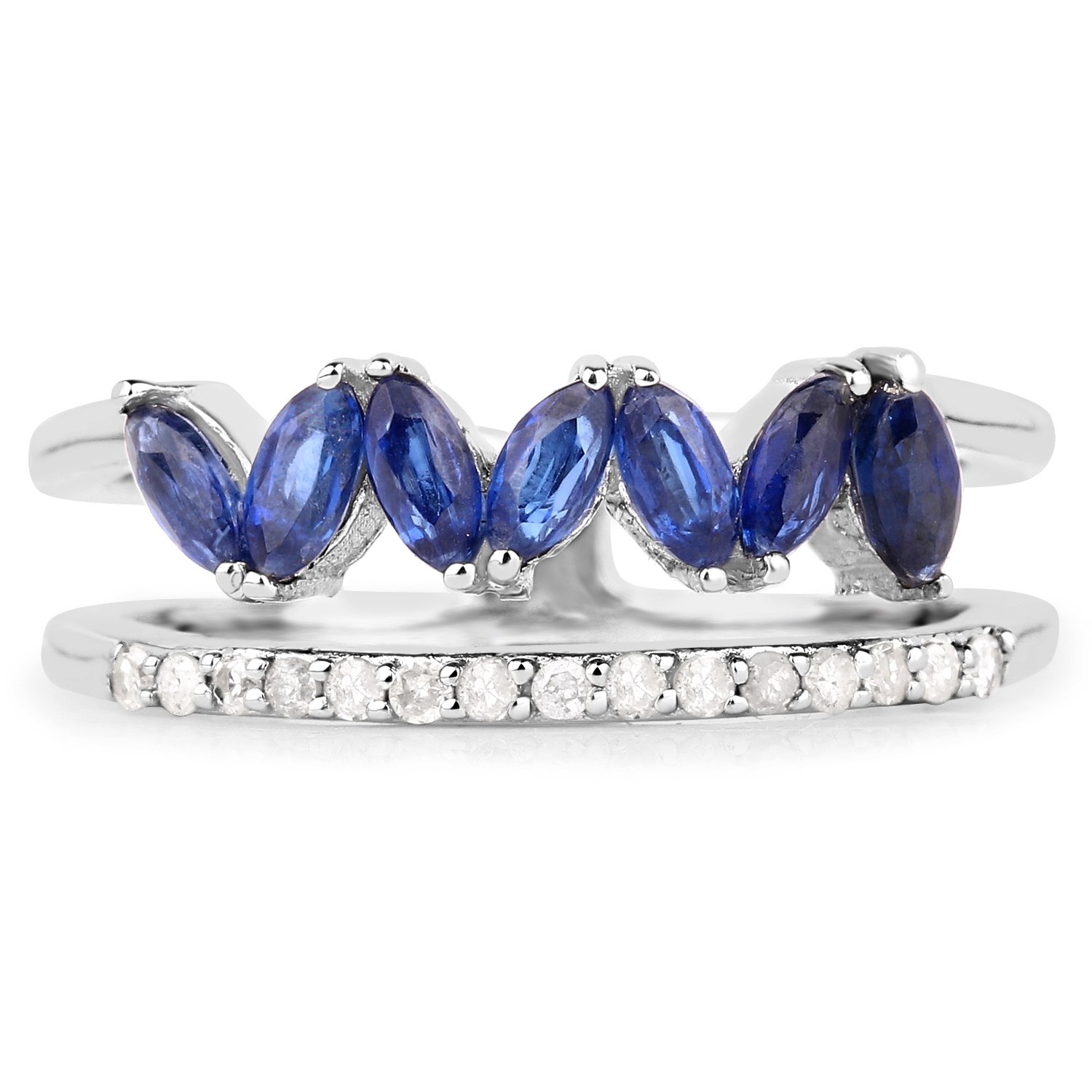 1.10 Carat Genuine Kyanite and White Diamond .925 Sterling Silver Ring