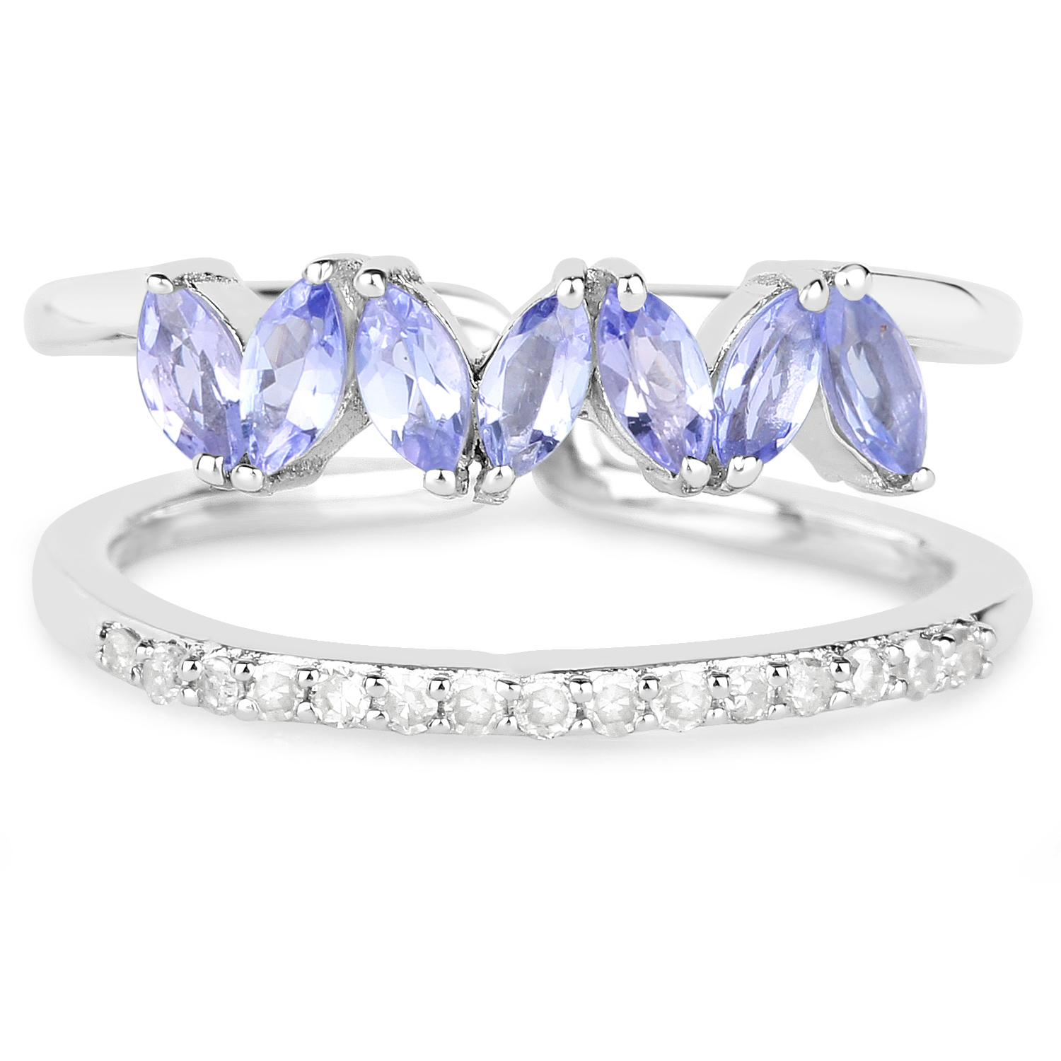 0.68 Carat Genuine Tanzanite and White Diamond .925 Sterling Silver Ring