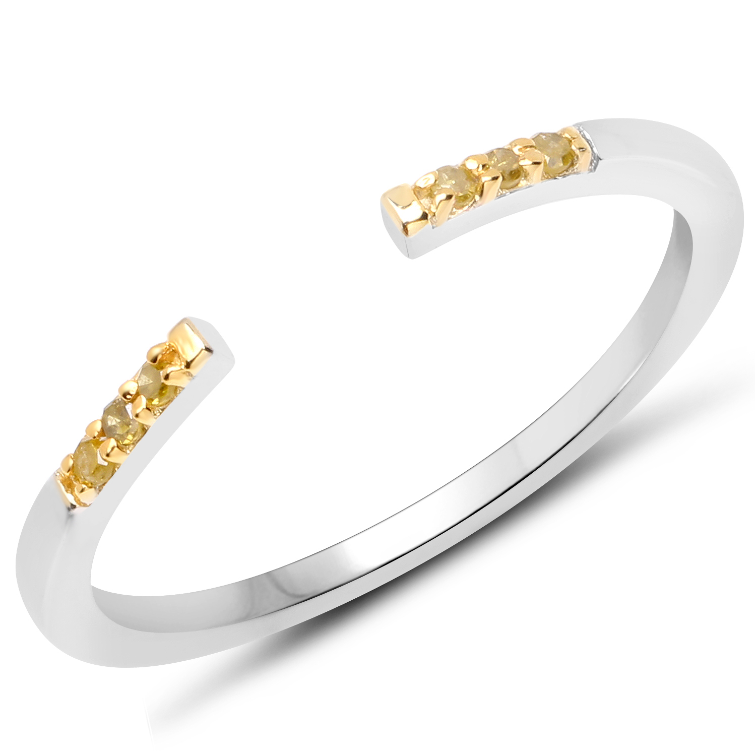 0.05 Carat Genuine Yellow Diamond .925 Sterling Silver Ring